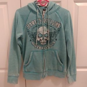 Harley Davidson teal striped hoodie